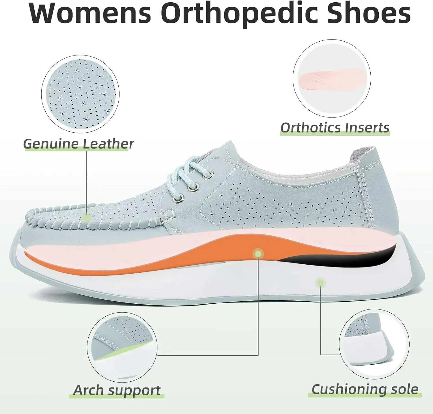 Women's Orthopedic Leather Dress Walking Shoes: Casual Sneakers with Arch Support for Plantar Fasciitis, Comfortable Supportive Shoes with Orthotic Insoles for Foot and Heel Pain