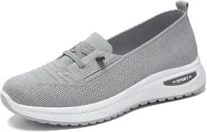 Womens Orthopedic Sneakers Lightweight Breathable Mesh Knitted Woven Low Top Walking Shoes Summer Comfortable Wide Width Soft Sole Slip On Sneakers with Arch Support