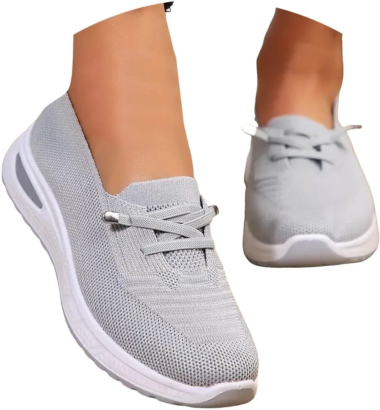 Womens Orthopedic Sneakers Lightweight Breathable Mesh Knitted Woven Low Top Walking Shoes Summer Comfortable Wide Width Soft Sole Slip On Sneakers with Arch Support