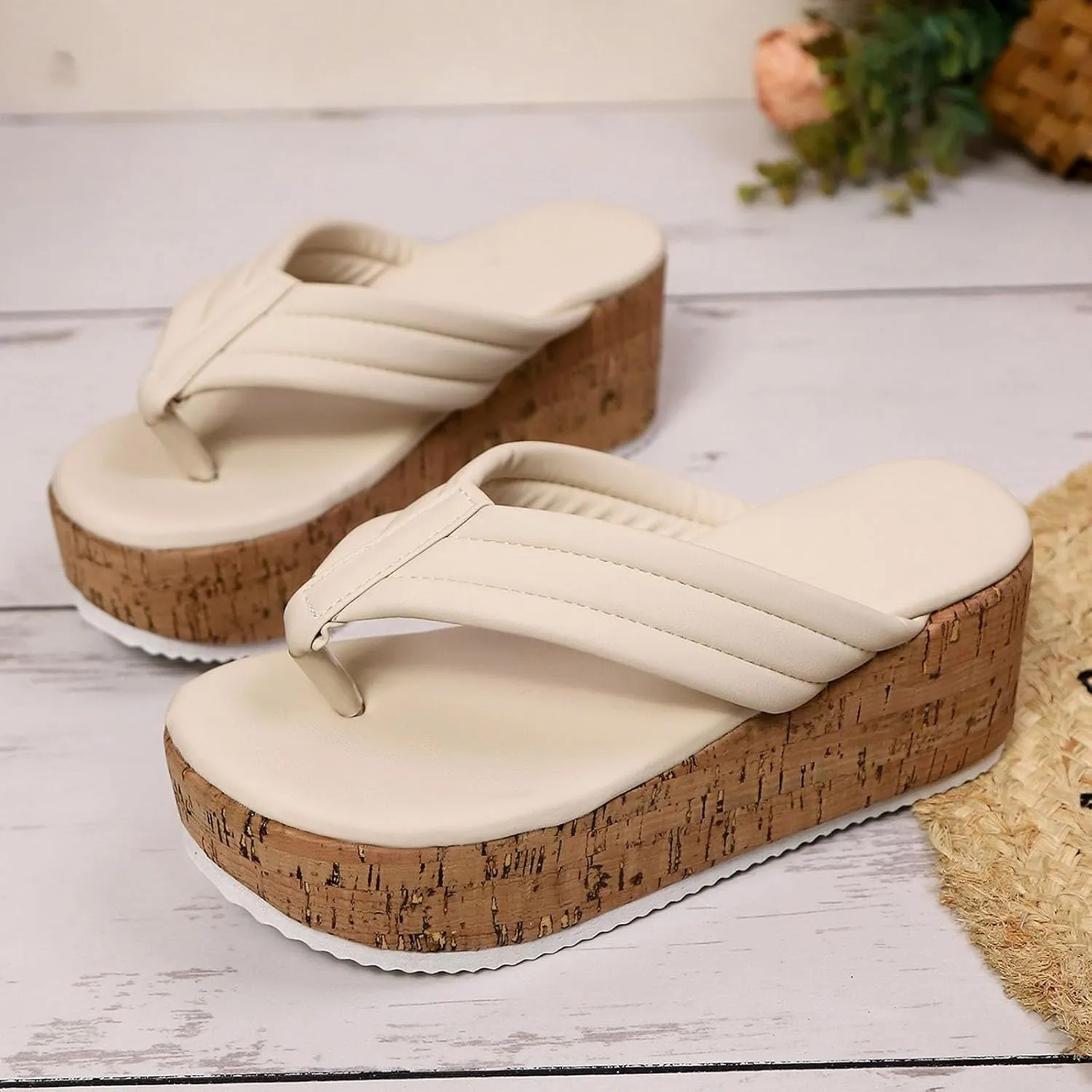 Women's Platform Flip Flop Heat High Heels Sandals Casual Comfortable Wedge Flip-Flops Comfort Walking Slip-on Beach Thong Slippers Summer Vacation Sandal with Arch Support