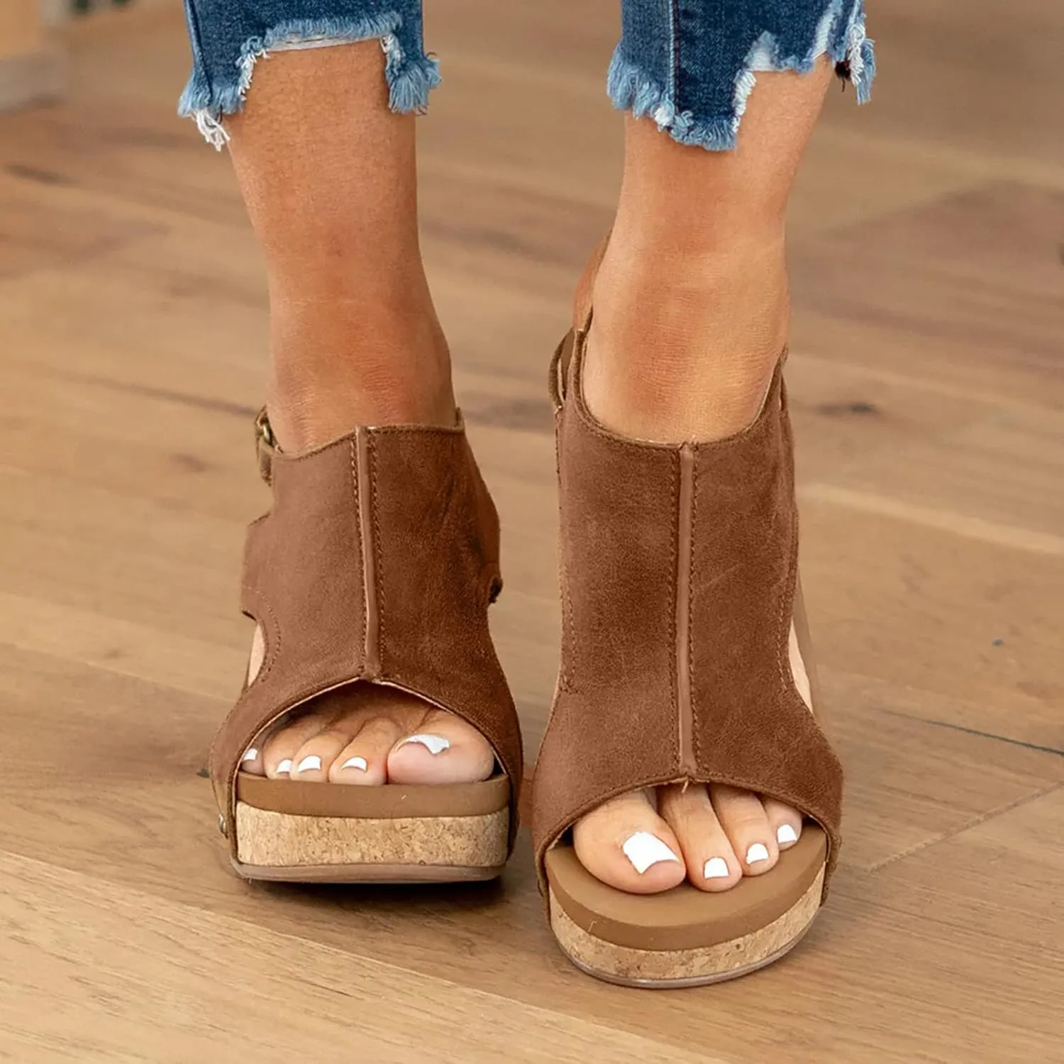 Women's Platform Wedge Sandals Dressy Espadrilles Wedges Low Heel Open Toe Sasndal Leather Buckle Ankle Strap Cork Sandal Comfortable Orthopedic Sandal Walking Strappy Slip On Shoes