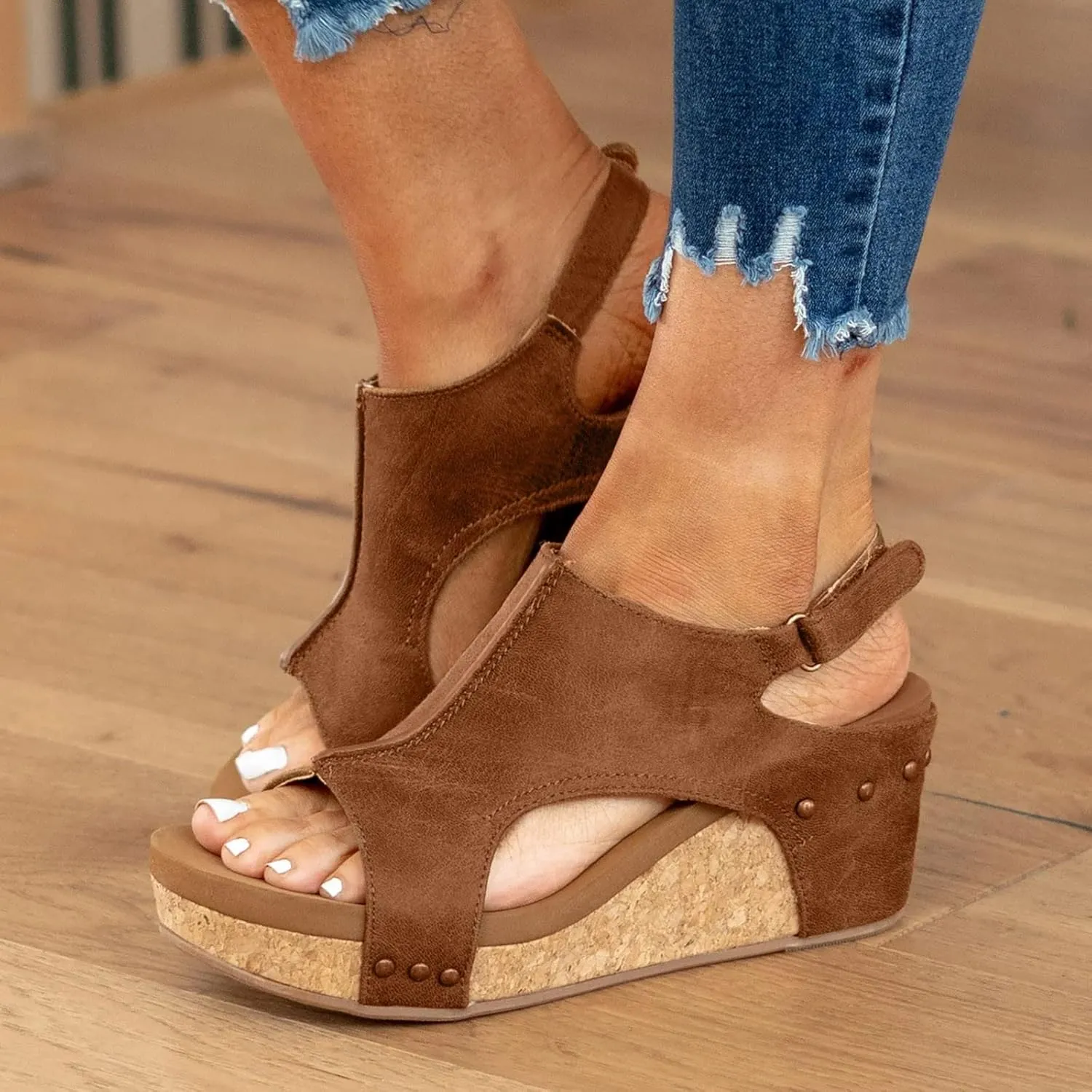 Women's Platform Wedge Sandals Dressy Espadrilles Wedges Low Heel Open Toe Sasndal Leather Buckle Ankle Strap Cork Sandal Comfortable Orthopedic Sandal Walking Strappy Slip On Shoes