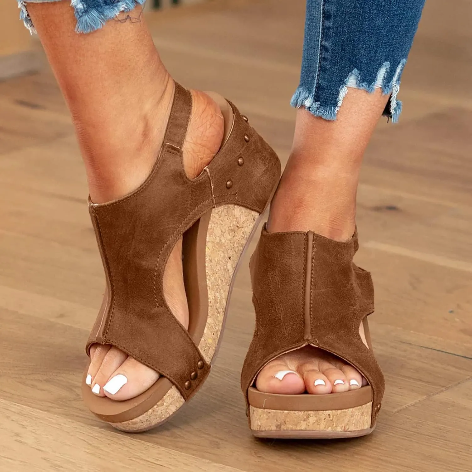 Women's Platform Wedge Sandals Dressy Espadrilles Wedges Low Heel Open Toe Sasndal Leather Buckle Ankle Strap Cork Sandal Comfortable Orthopedic Sandal Walking Strappy Slip On Shoes