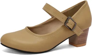 Women's Round Toe Closed Low Chunky Heel Block Ankle Strap Buckle Mary Jane Shoes Comfort Office Work Wedding Party Dress Pumps