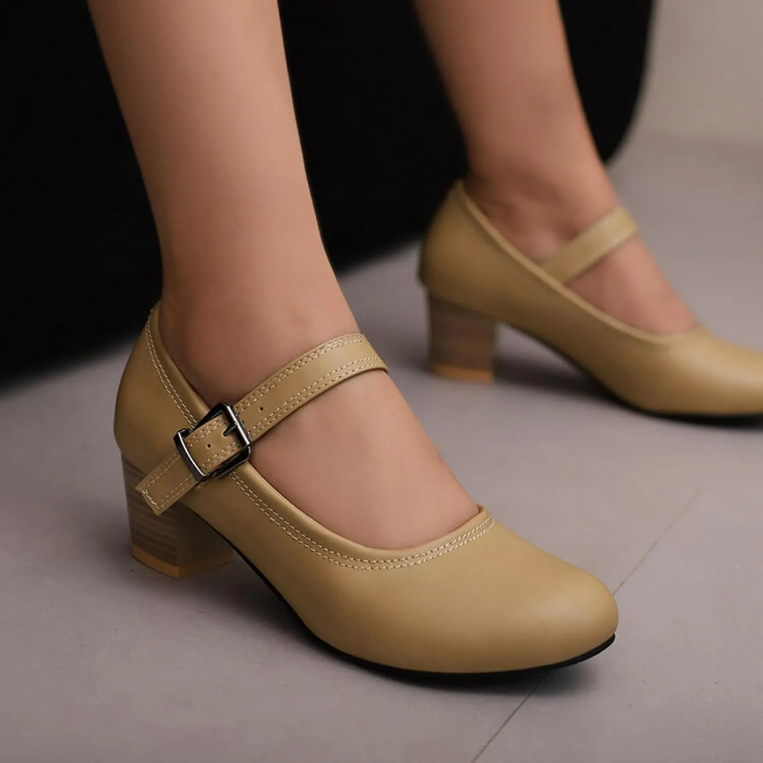 Women's Round Toe Closed Low Chunky Heel Block Ankle Strap Buckle Mary Jane Shoes Comfort Office Work Wedding Party Dress Pumps