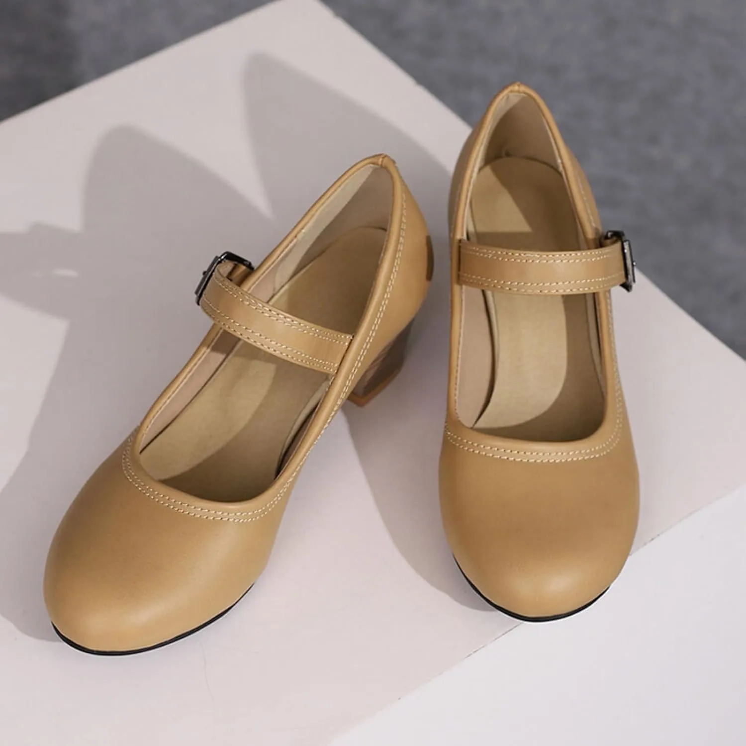 Women's Round Toe Closed Low Chunky Heel Block Ankle Strap Buckle Mary Jane Shoes Comfort Office Work Wedding Party Dress Pumps