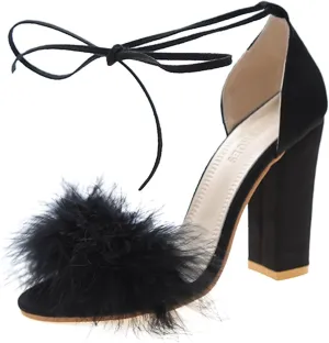 Women's Sandal Ankle Strap Fleece Ankle Strap Block Heels Sandals Open Toe High Heel Pump For Part𝐲 Evening