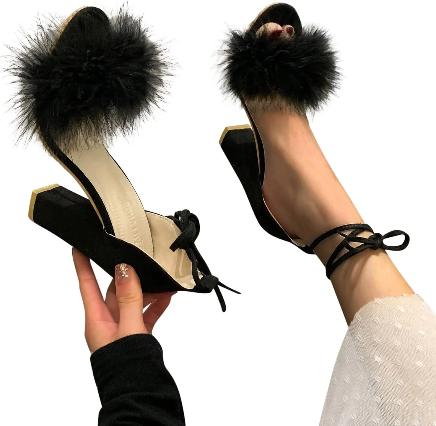 Women's Sandal Ankle Strap Fleece Ankle Strap Block Heels Sandals Open Toe High Heel Pump For Part𝐲 Evening