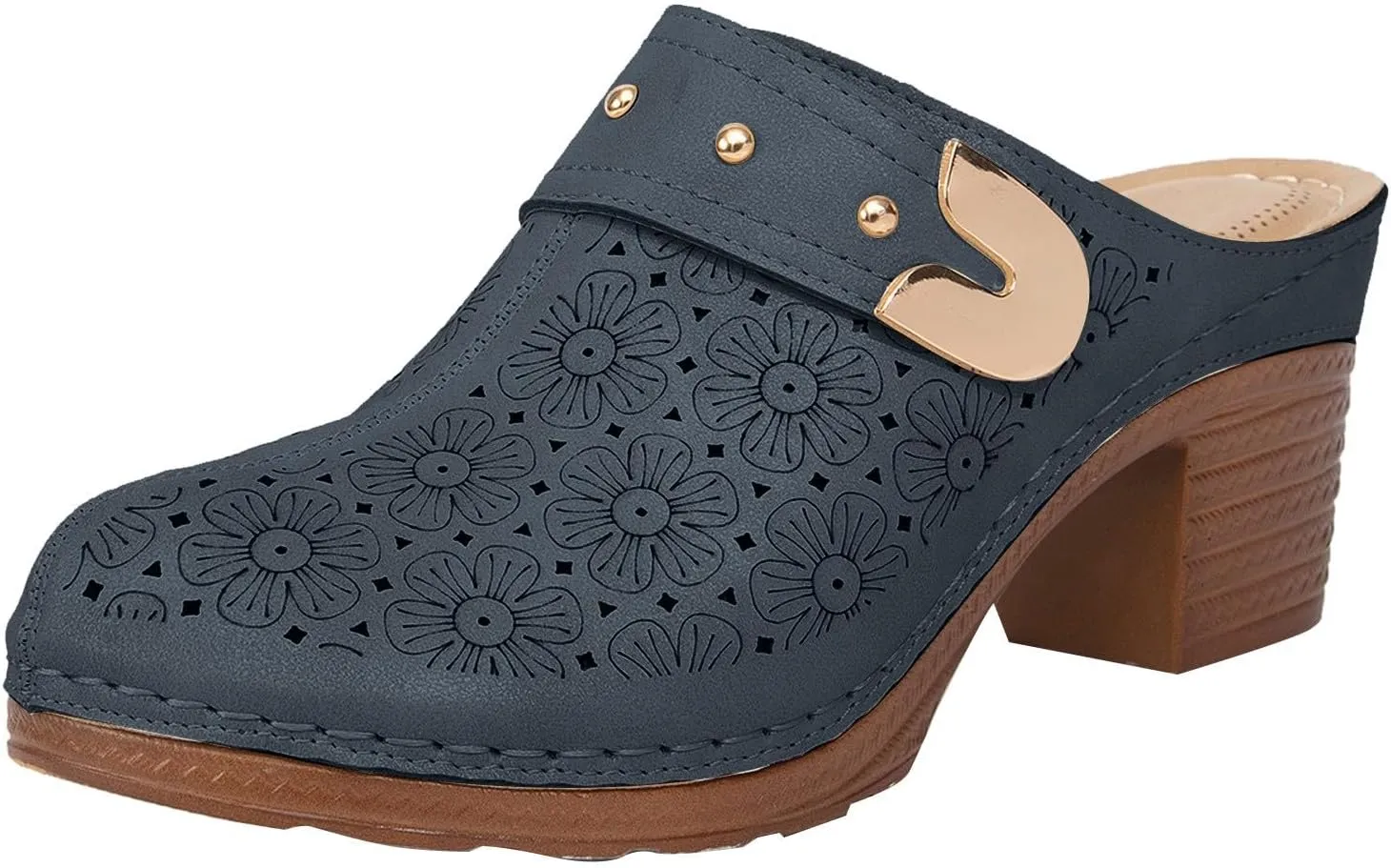 Women's Sandal Heels,Two Strap Open Toe Platform Slip-on Chunky Heels Sandals For Women Comfortable Walking Casual Dressy Summer Mules Shoes