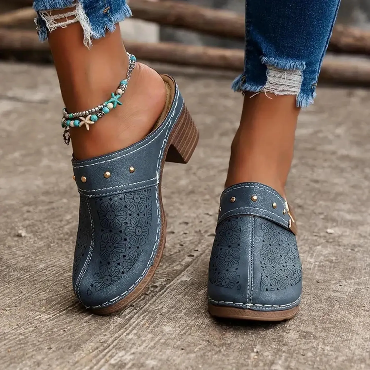 Women's Sandal Heels,Two Strap Open Toe Platform Slip-on Chunky Heels Sandals For Women Comfortable Walking Casual Dressy Summer Mules Shoes