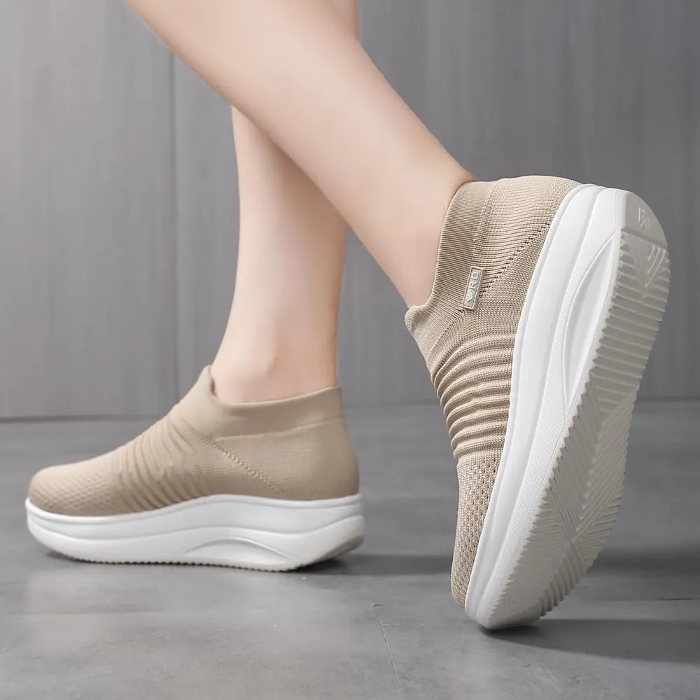 Women's Slip-on Walking Shoes Mesh Breathe Air Cushion Sock Sneakers for Women Ladys Fashion Platform Lightweight Loafers Non-Slip Nursing Work Shoe