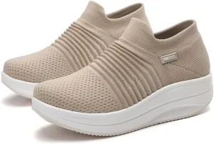 Women's Slip-on Walking Shoes Mesh Breathe Air Cushion Sock Sneakers for Women Ladys Fashion Platform Lightweight Loafers Non-Slip Nursing Work Shoe