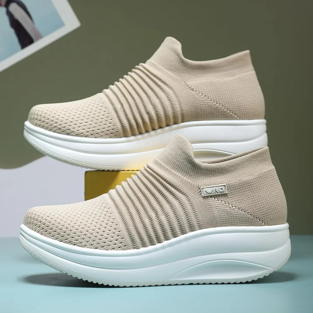 Women's Slip-on Walking Shoes Mesh Breathe Air Cushion Sock Sneakers for Women Ladys Fashion Platform Lightweight Loafers Non-Slip Nursing Work Shoe