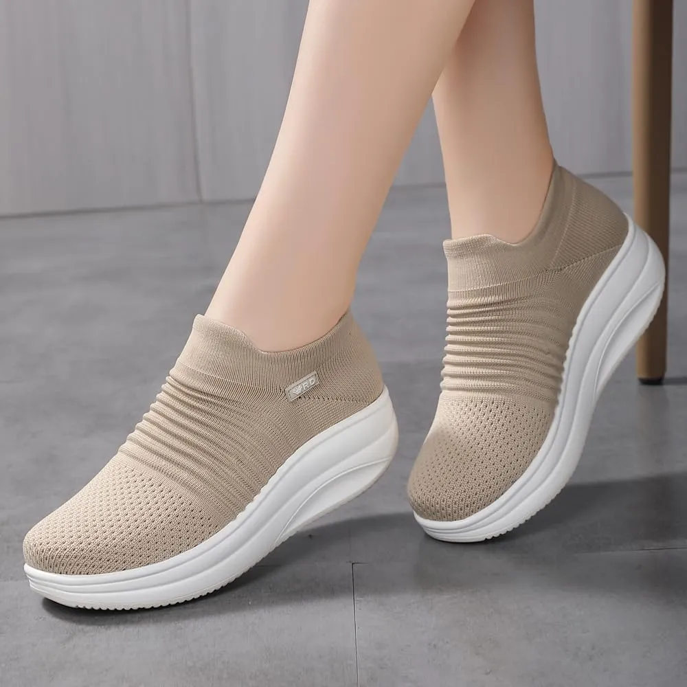 Women's Slip-on Walking Shoes Mesh Breathe Air Cushion Sock Sneakers for Women Ladys Fashion Platform Lightweight Loafers Non-Slip Nursing Work Shoe