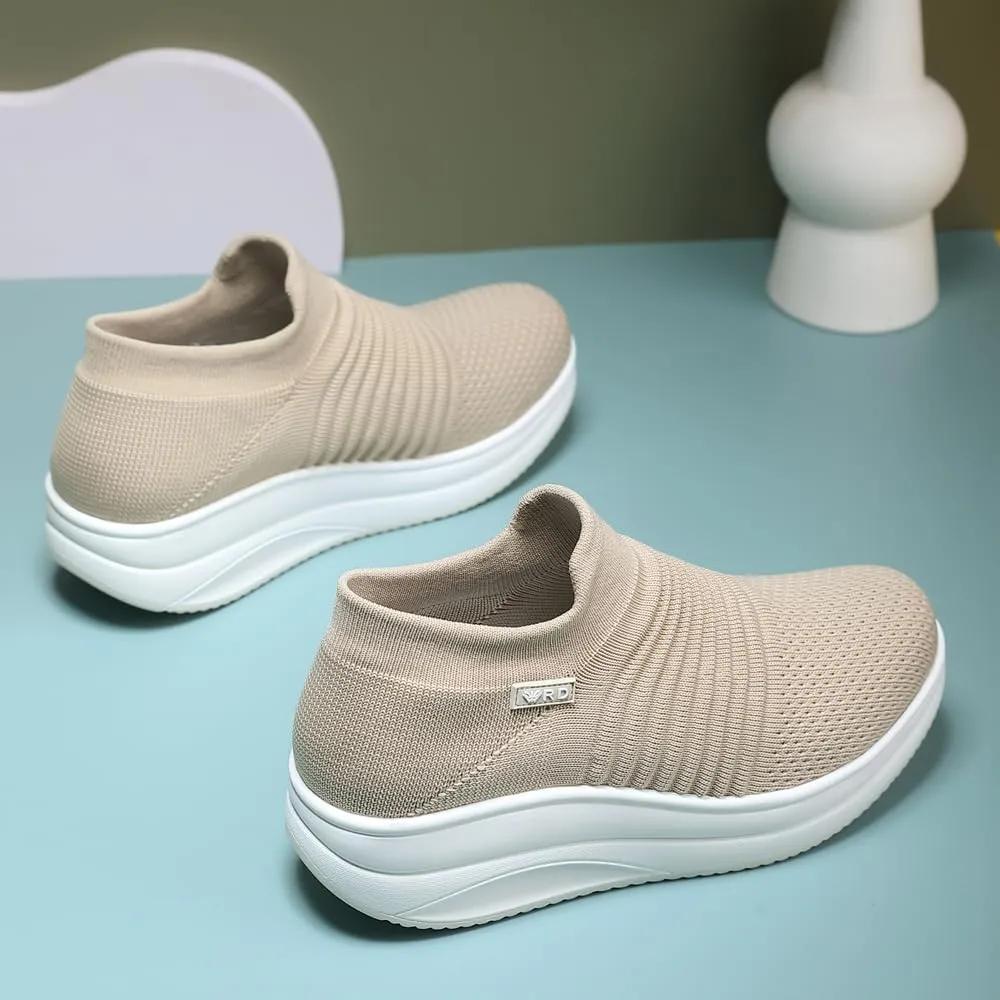 Women's Slip-on Walking Shoes Mesh Breathe Air Cushion Sock Sneakers for Women Ladys Fashion Platform Lightweight Loafers Non-Slip Nursing Work Shoe