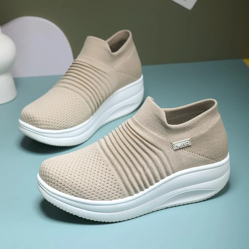 Women's Slip-on Walking Shoes Mesh Breathe Air Cushion Sock Sneakers for Women Ladys Fashion Platform Lightweight Loafers Non-Slip Nursing Work Shoe