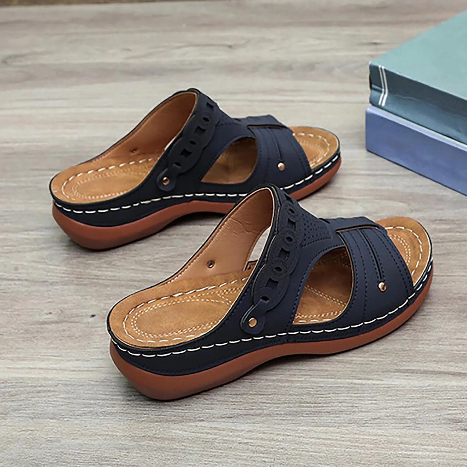 Womens Slip on Wedge Sandals Comfortable Fish Mouth Open Toe Platform Slippers Summer Lightweight Casual Outdoor Non-Slip Shoes Slides