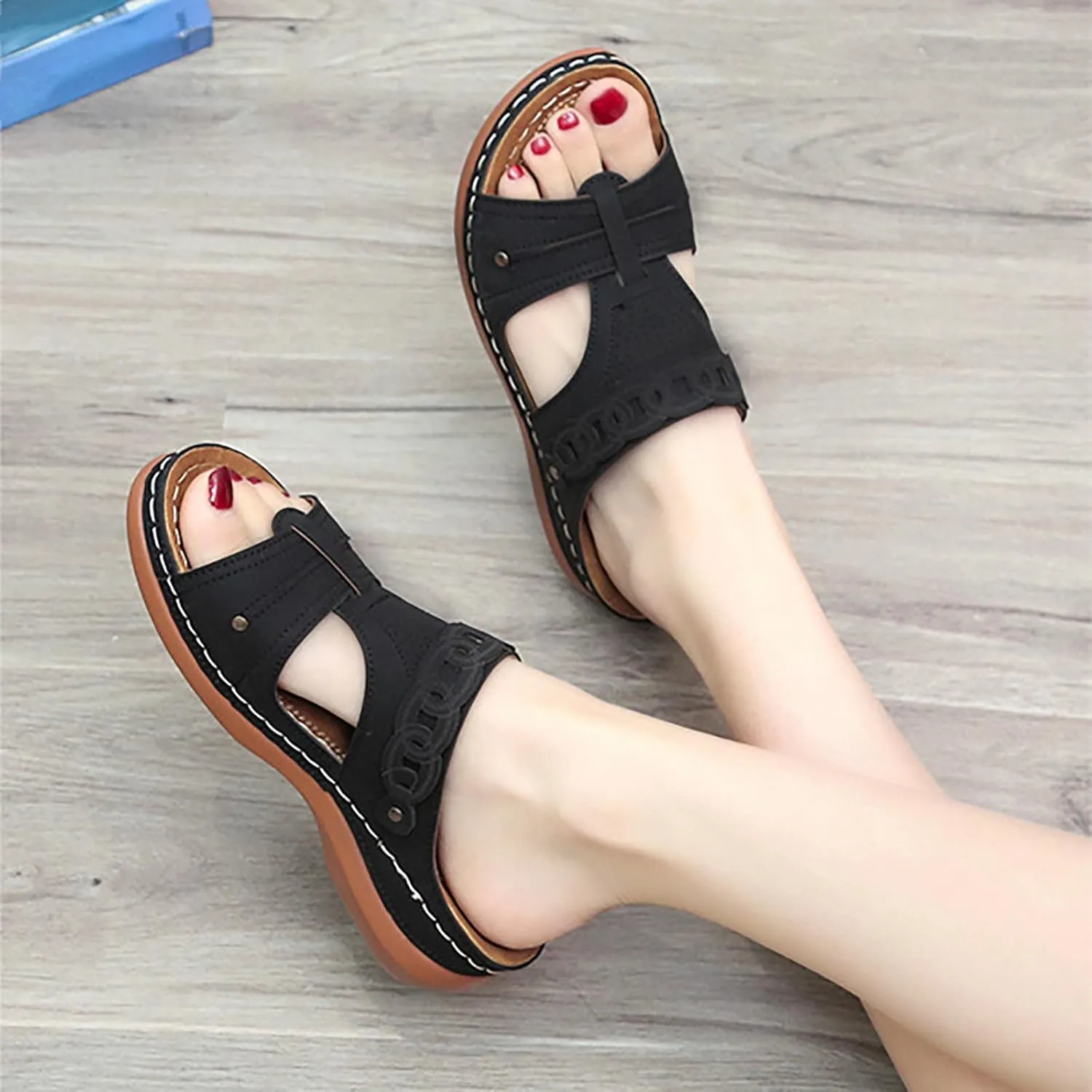 Womens Slip on Wedge Sandals Comfortable Fish Mouth Open Toe Platform Slippers Summer Lightweight Casual Outdoor Non-Slip Shoes Slides