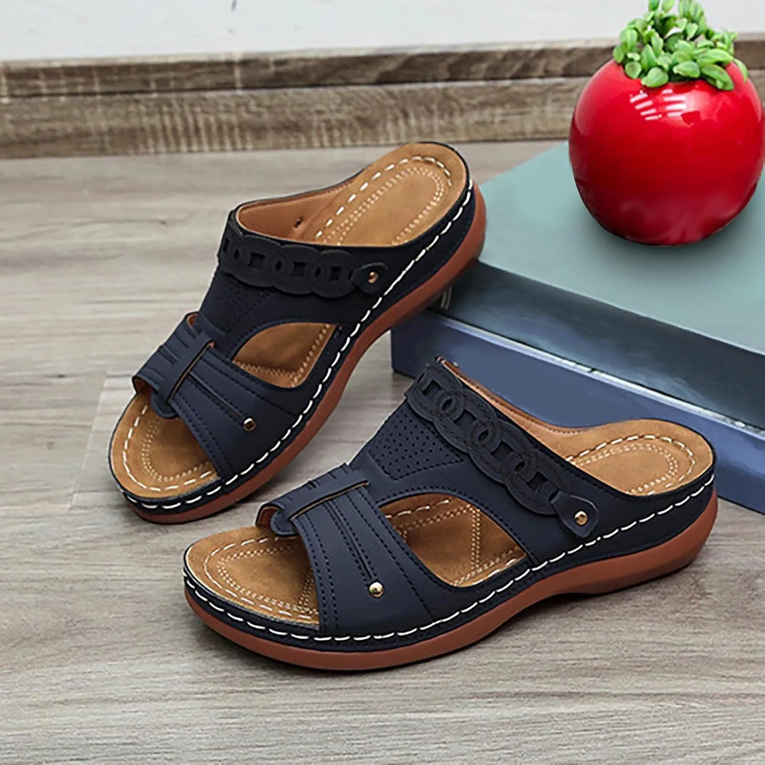 Womens Slip on Wedge Sandals Comfortable Fish Mouth Open Toe Platform Slippers Summer Lightweight Casual Outdoor Non-Slip Shoes Slides