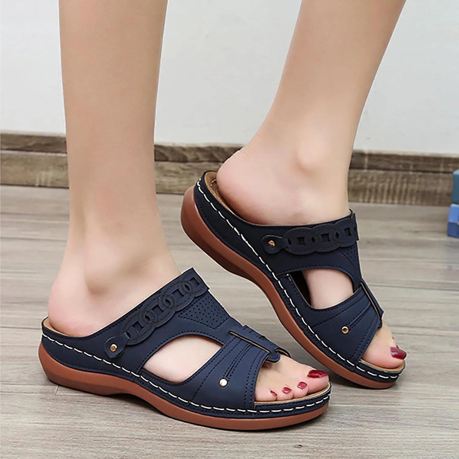 Womens Slip on Wedge Sandals Comfortable Fish Mouth Open Toe Platform Slippers Summer Lightweight Casual Outdoor Non-Slip Shoes Slides