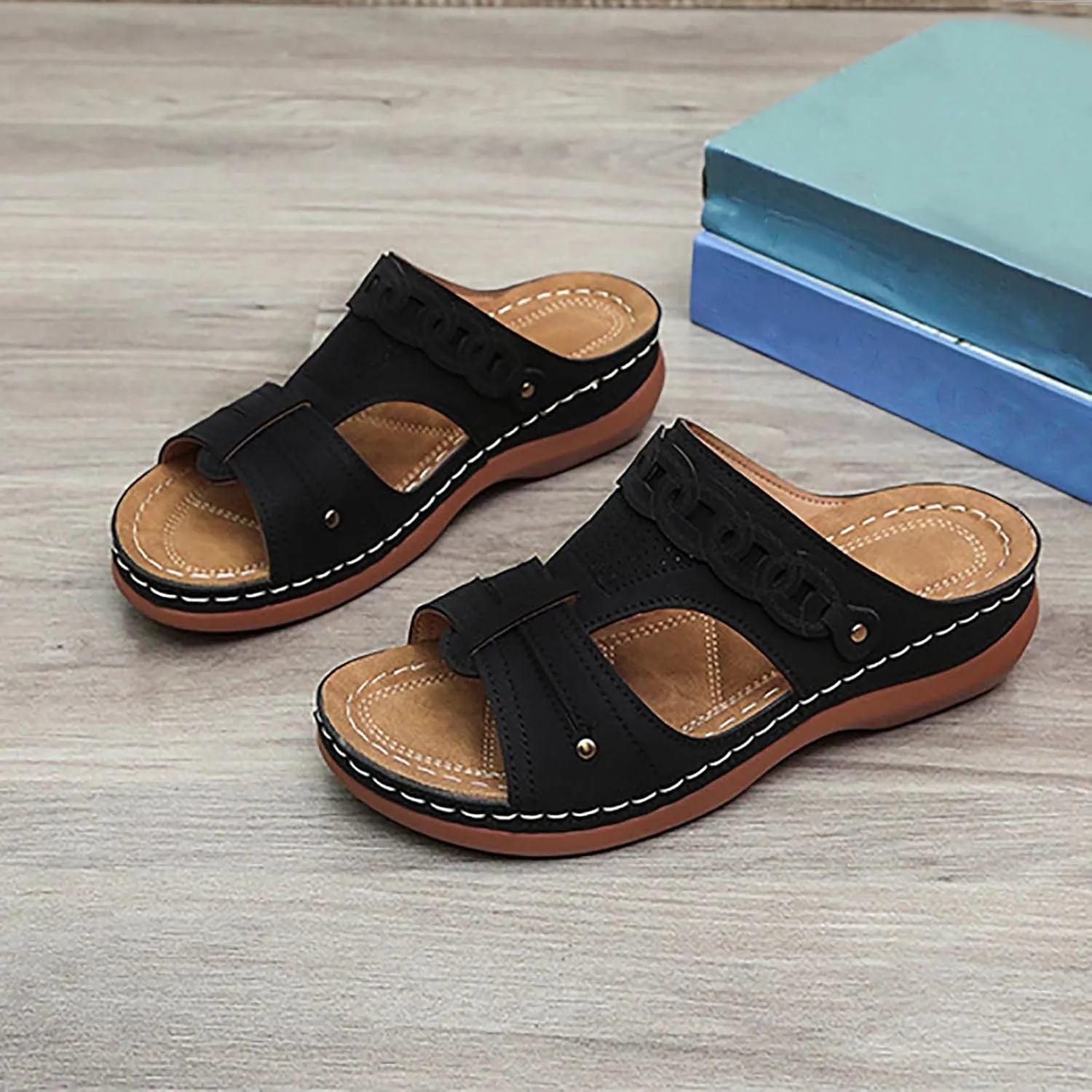 Womens Slip on Wedge Sandals Comfortable Fish Mouth Open Toe Platform Slippers Summer Lightweight Casual Outdoor Non-Slip Shoes Slides