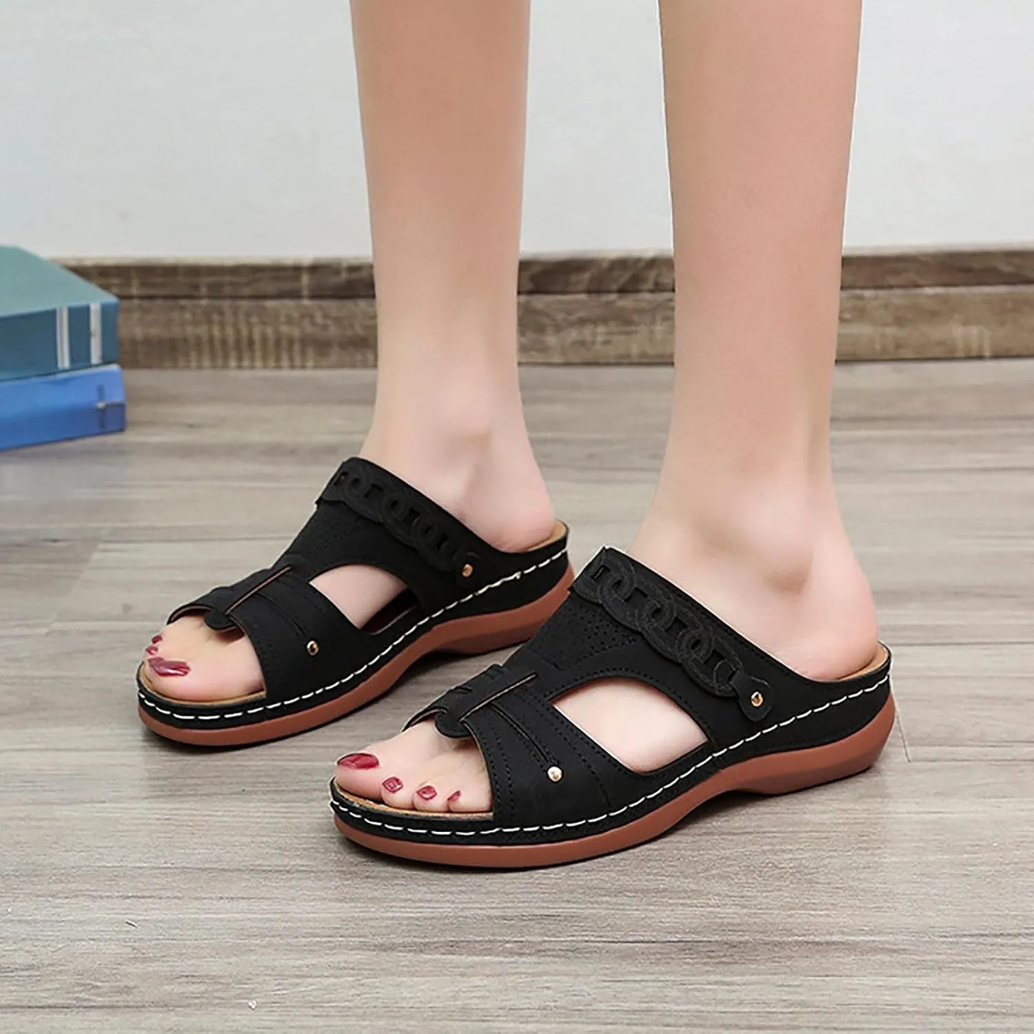 Womens Slip on Wedge Sandals Comfortable Fish Mouth Open Toe Platform Slippers Summer Lightweight Casual Outdoor Non-Slip Shoes Slides