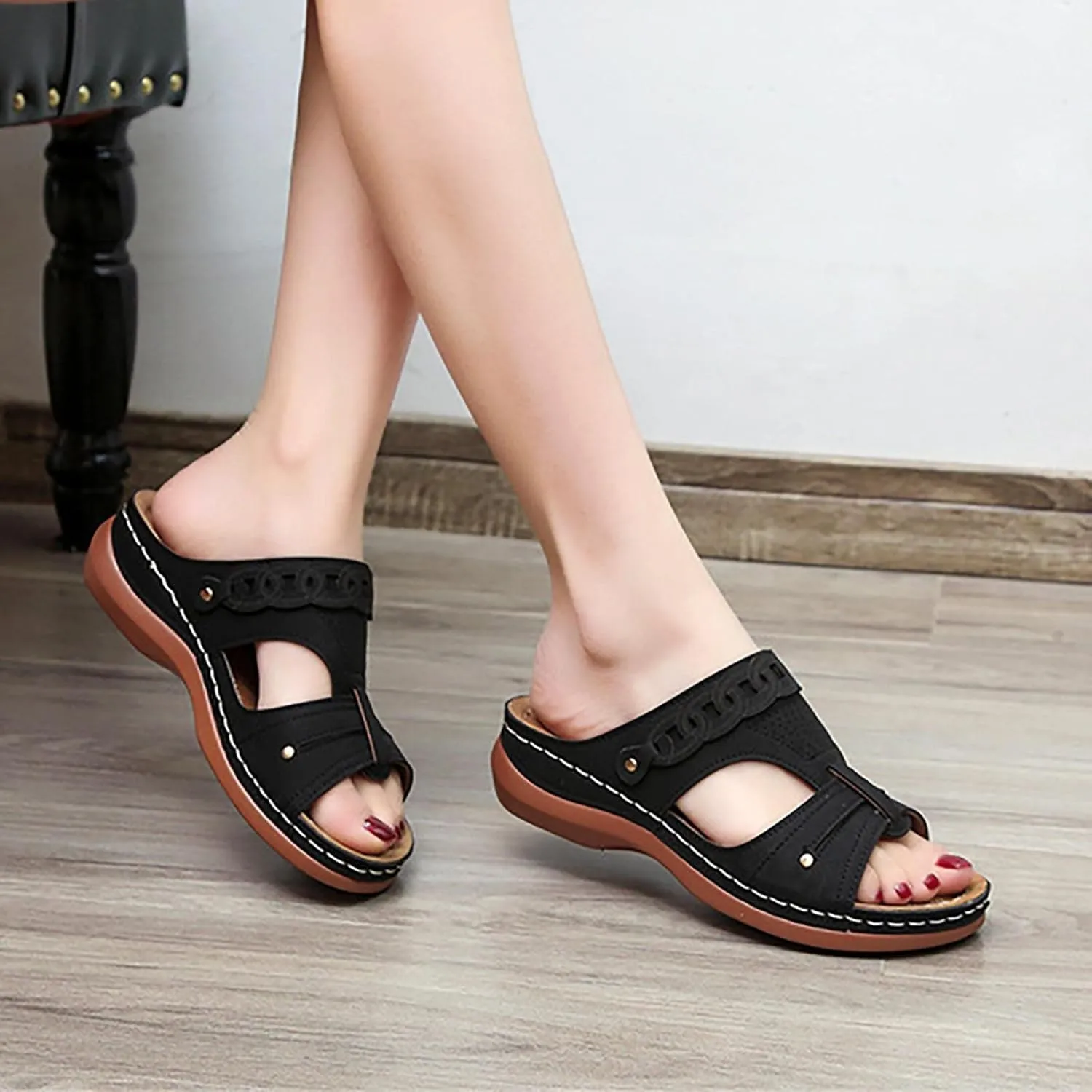 Womens Slip on Wedge Sandals Comfortable Fish Mouth Open Toe Platform Slippers Summer Lightweight Casual Outdoor Non-Slip Shoes Slides