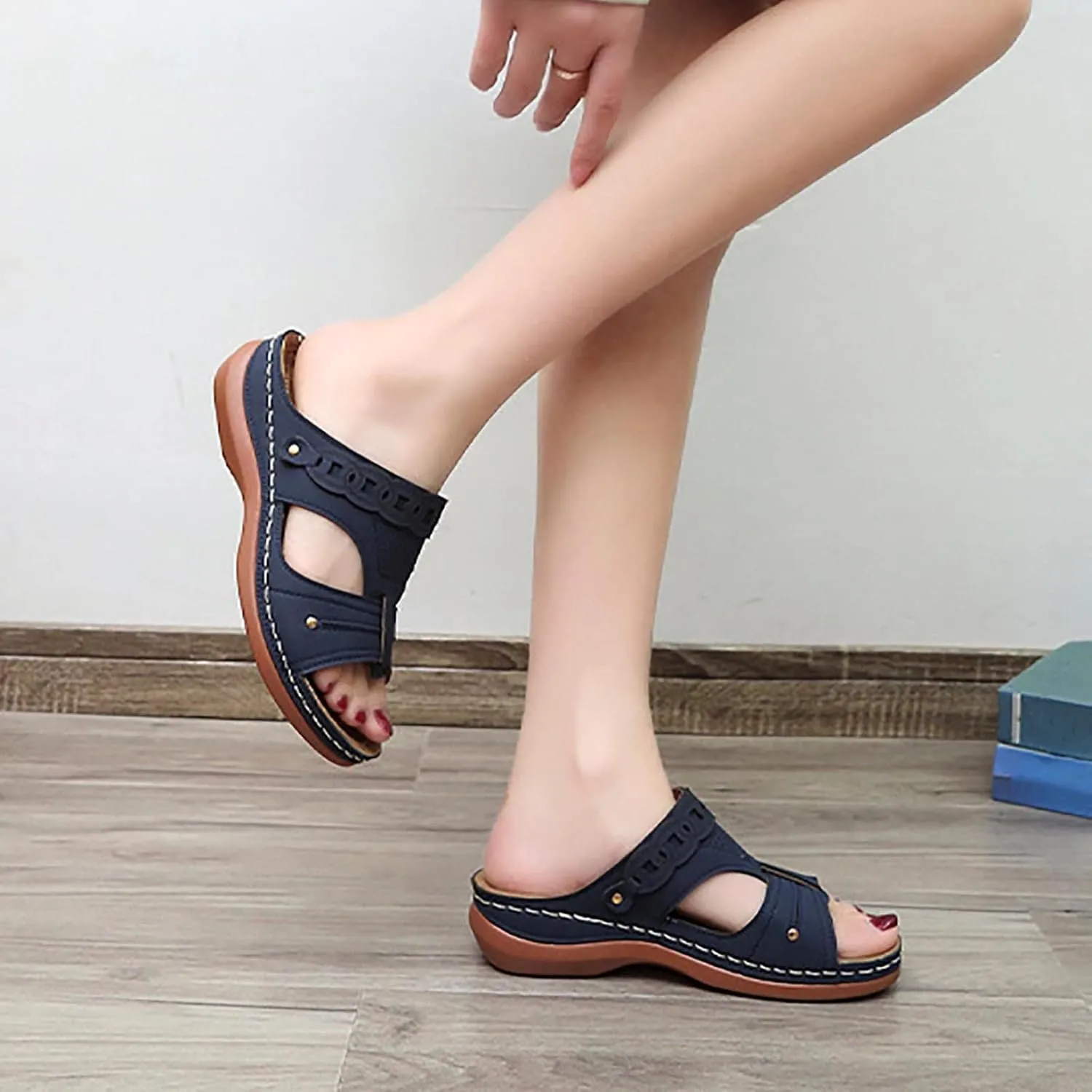 Womens Slip on Wedge Sandals Comfortable Fish Mouth Open Toe Platform Slippers Summer Lightweight Casual Outdoor Non-Slip Shoes Slides