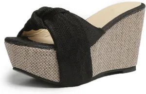 Women's Wedge Platform Sandals Boho Espadrille Bowtie High Heels Slip On Casual Summer Beach Open Toe Mules for Women