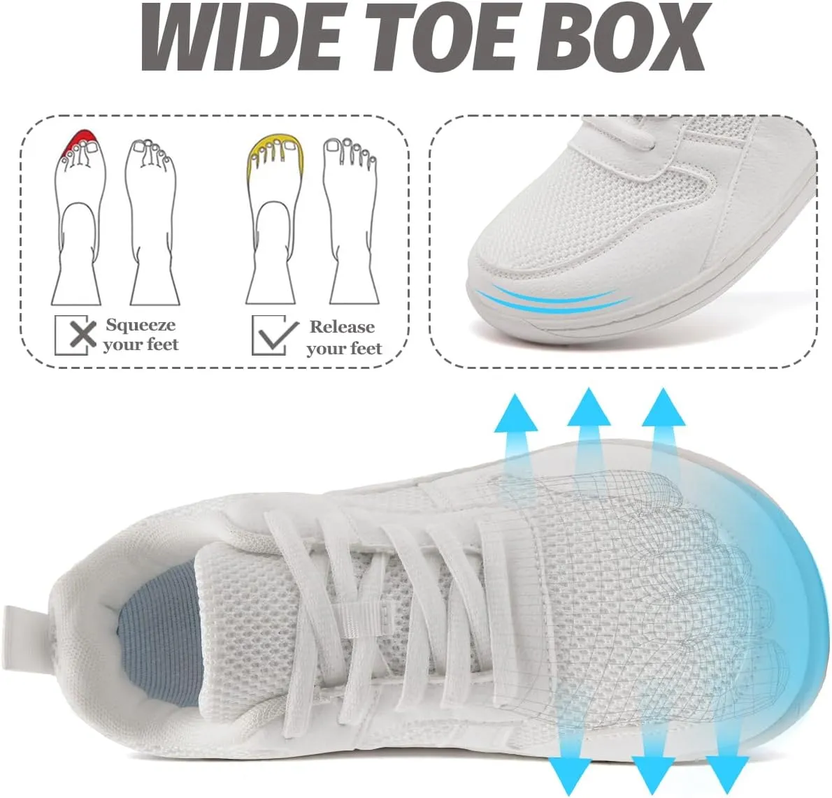 Women's Wide Toe Box Barefoot Sneakers Slip On Shoes Non Slip Running Sneakers Jogging Shoes
