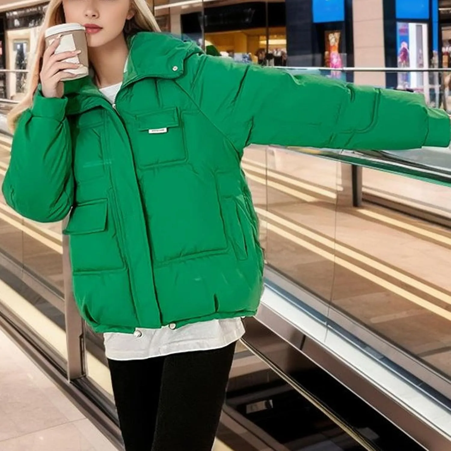 Women's Winter Coats Cropped Puffer Jackets Zip Up Stand Collar Padded Warm Trendy Short Down Jacket Outwear