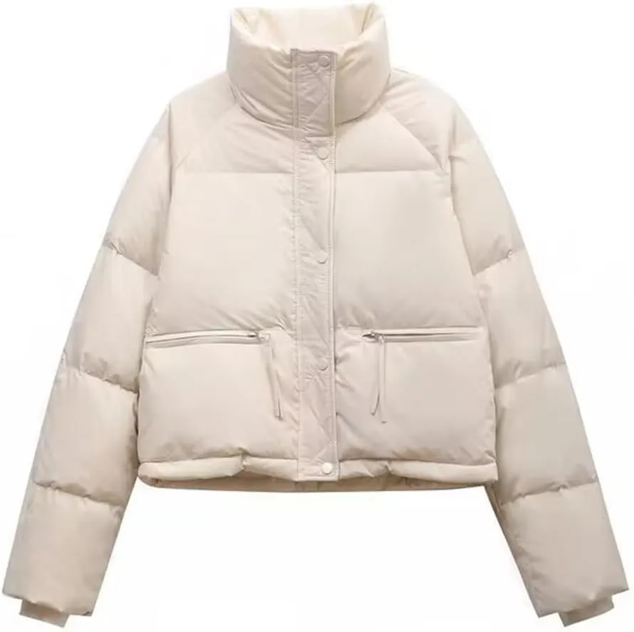 Women’s Winter Cropped Puffer Jacket Coat Short Warm Quilted Jacket Lightweight Outwear Long Sleeve Zip Up Coat