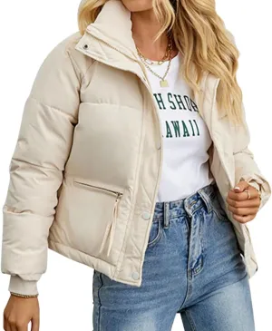 Women’s Winter Cropped Puffer Jacket Coat Short Warm Quilted Jacket Lightweight Outwear Long Sleeve Zip Up Coat
