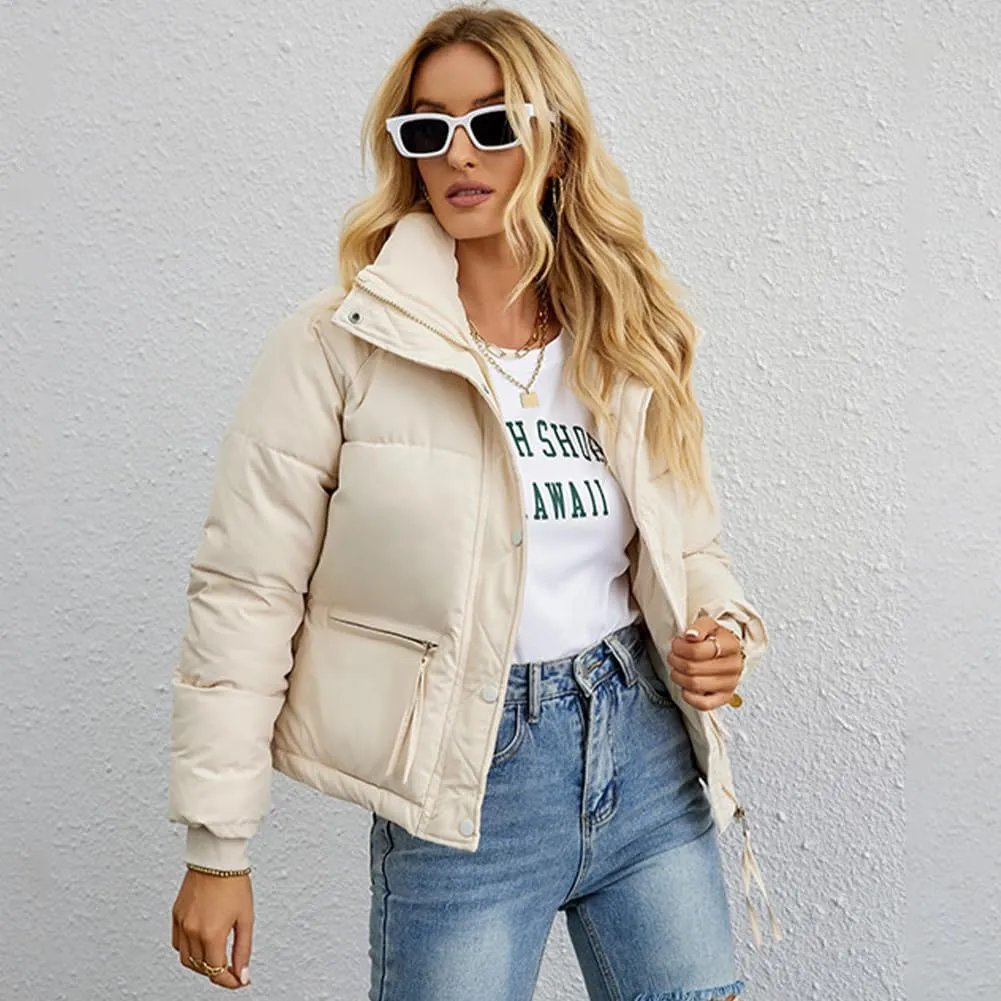 Women’s Winter Cropped Puffer Jacket Coat Short Warm Quilted Jacket Lightweight Outwear Long Sleeve Zip Up Coat