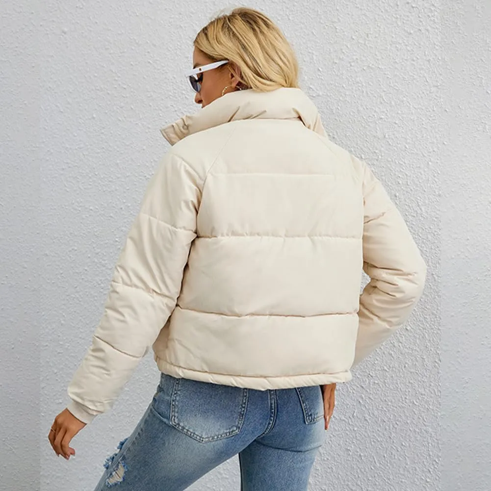 Women’s Winter Cropped Puffer Jacket Coat Short Warm Quilted Jacket Lightweight Outwear Long Sleeve Zip Up Coat
