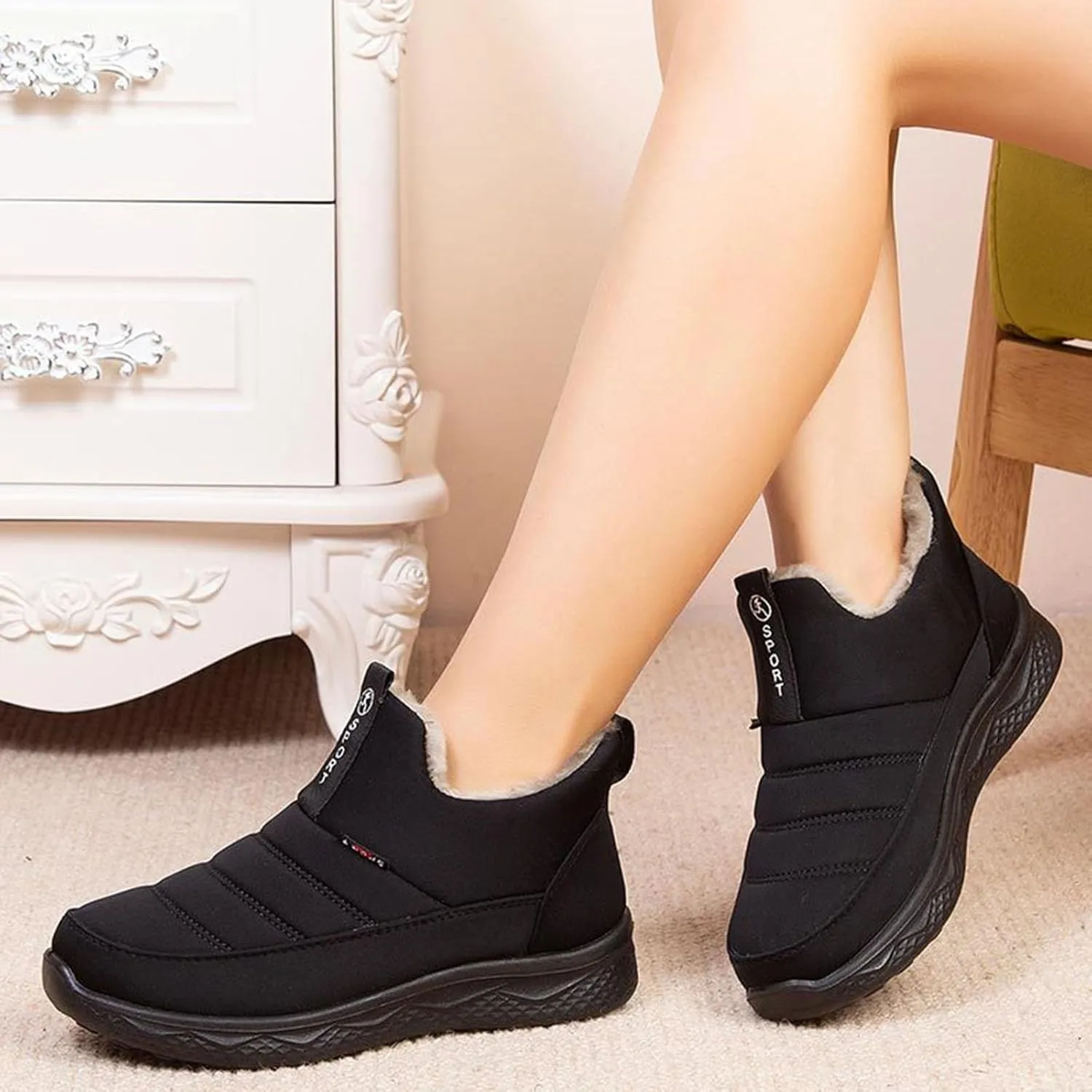 Womens Winter Snow Boots Ankle Booties Warm Fur Lined Waterproof Insulated Slip On Outdoor Shoes Anti-Slip Sneaker