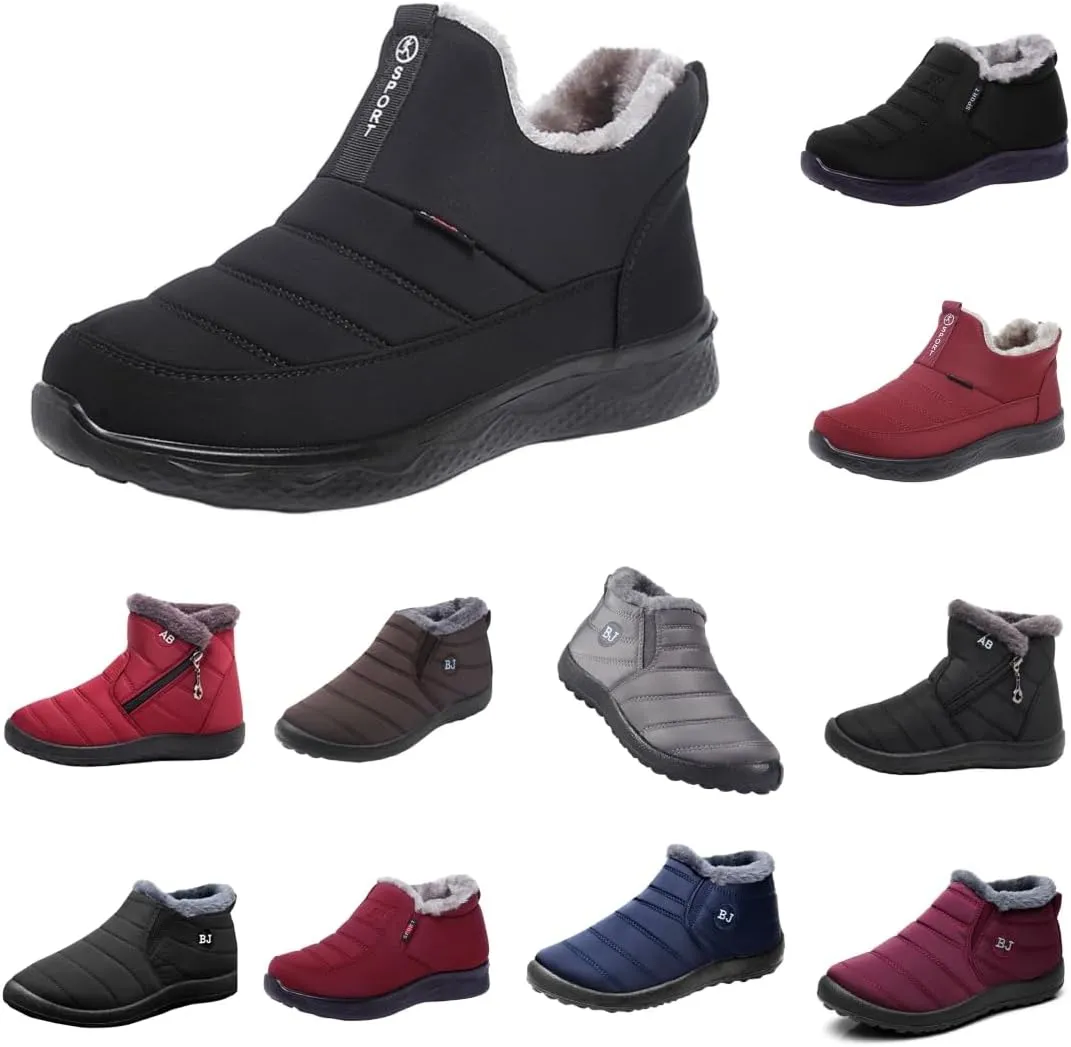 Womens Winter Snow Boots Ankle Booties Warm Fur Lined Waterproof Insulated Slip On Outdoor Shoes Anti-Slip Sneaker