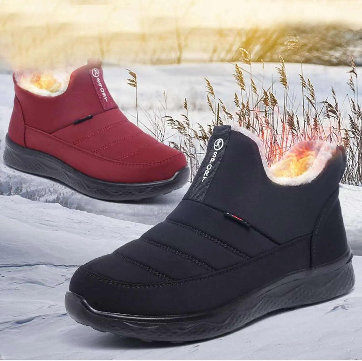 Womens Winter Snow Boots Ankle Booties Warm Fur Lined Waterproof Insulated Slip On Outdoor Shoes Anti-Slip Sneaker