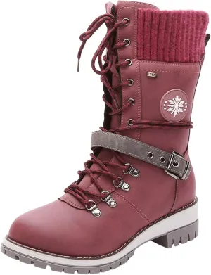 Women's Winter Warm Boots Fashion Belt Square Heel Snow Boots Lace Up Mid Tube Boots Outdoor Walking Shoe Insole Pad