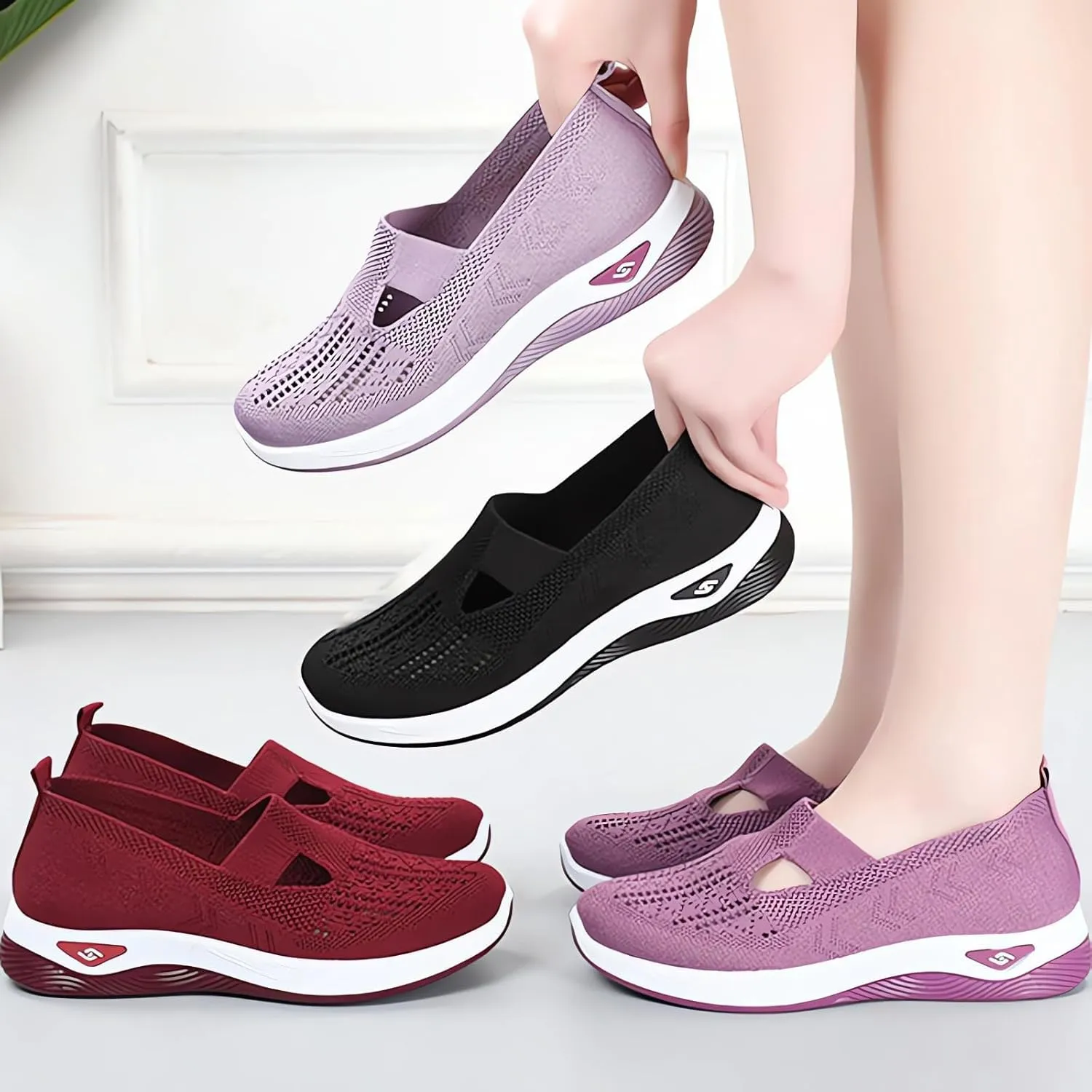 Women's Woven Orthopedic Breathable Soft Shoes Ortho Walking Non-Slip Arch Support Walking Slip on Shoes Comfort Casual Running Diabetic Foam Sneakers Mesh Up Running Going Out Flat Sneaker