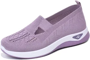 Women's Woven Orthopedic Breathable Soft Shoes Ortho Walking Non-Slip Arch Support Walking Slip on Shoes Comfort Casual Running Diabetic Foam Sneakers Mesh Up Running Going Out Flat Sneaker