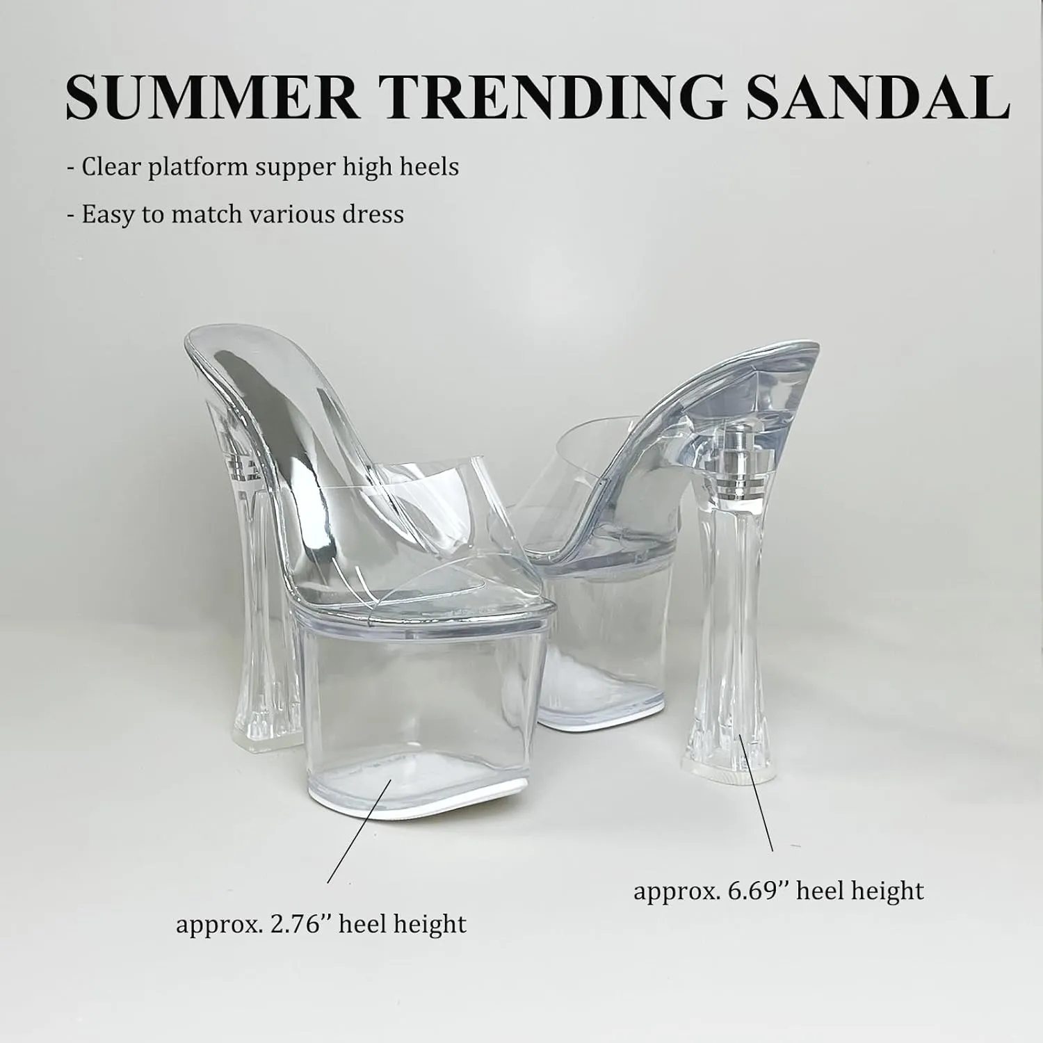 Womens's Clear Platform Heels for Women Sky High Mules Slide Chunky Sexy 6Inch Heeled Dancing Sandals