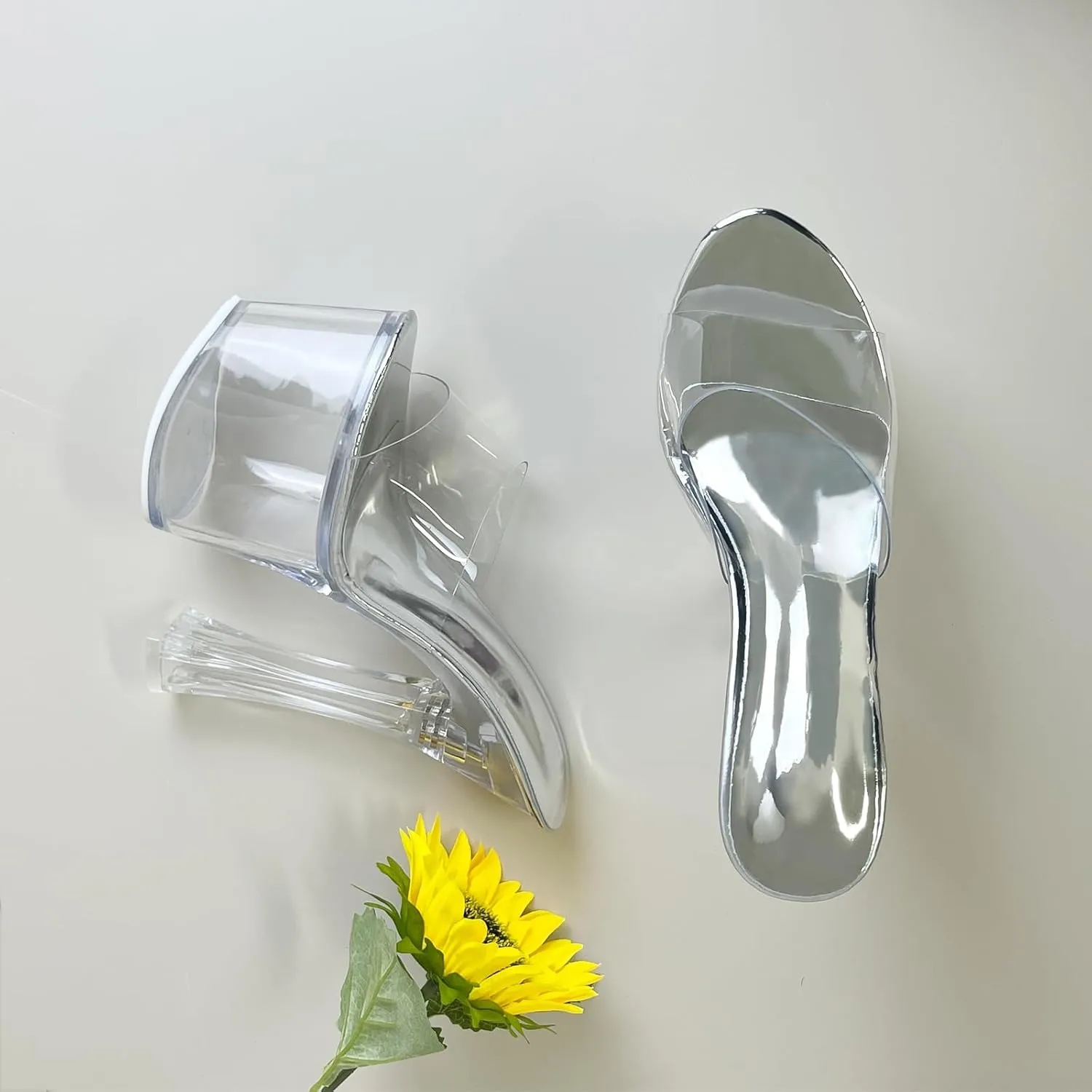 Womens's Clear Platform Heels for Women Sky High Mules Slide Chunky Sexy 6Inch Heeled Dancing Sandals