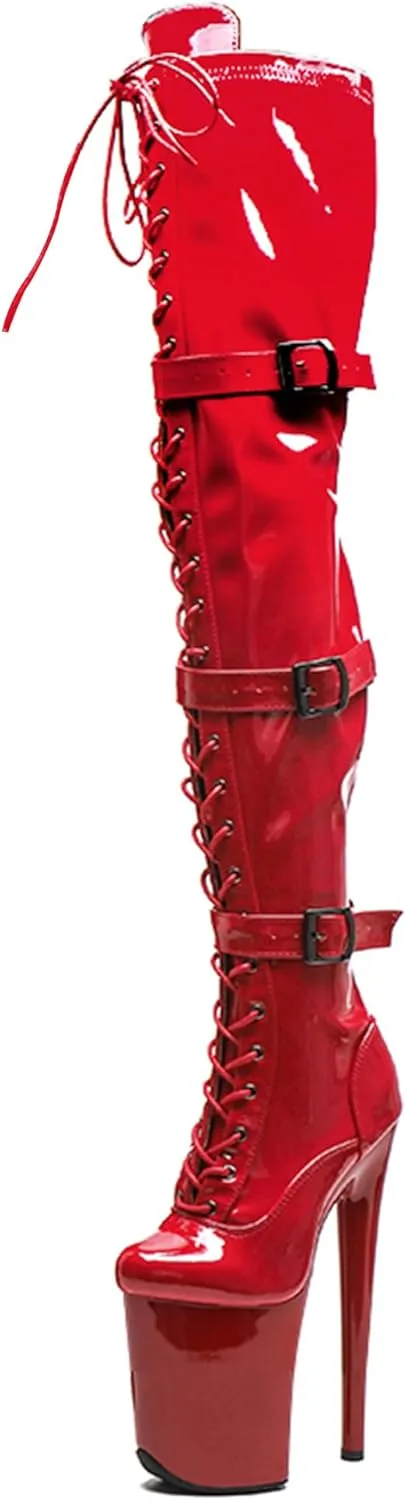 WUXIN H&P Women's 8 in Platform Thigh High Heel Boots, Over The Knee Plus Size, Exotic Pole Shoes Stiletto