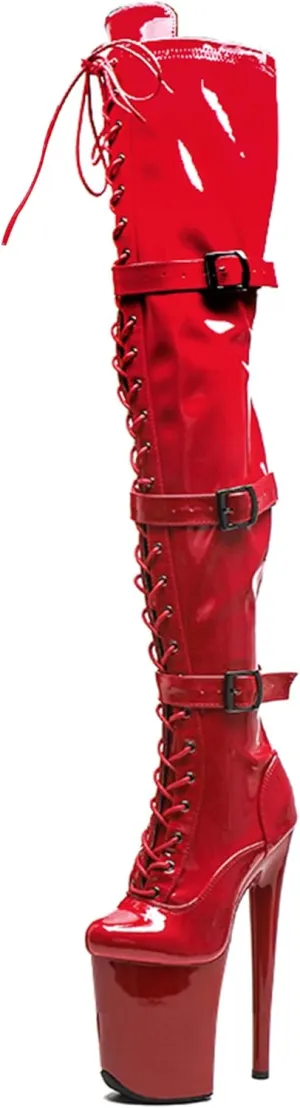 WUXIN H&P Women's 8 in Platform Thigh High Heel Boots, Over The Knee Plus Size, Exotic Pole Shoes Stiletto