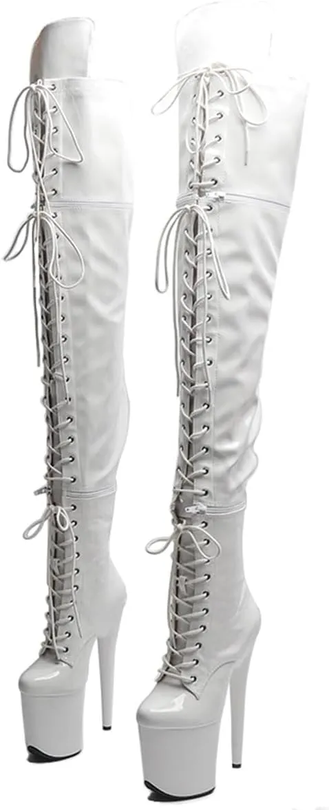 WUXIN H&P Women's Over The Knee Pole Dance Thigh High Heel Boots Platform Three-Stage Removable Zip Lace Up Fashion Sexy Party Round Toe Stiletto 8 inch Exotic Heels