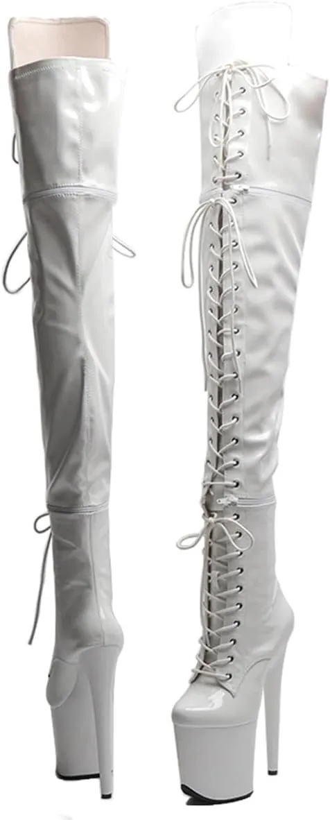 WUXIN H&P Women's Over The Knee Pole Dance Thigh High Heel Boots Platform Three-Stage Removable Zip Lace Up Fashion Sexy Party Round Toe Stiletto 8 inch Exotic Heels