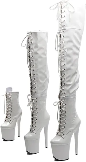 WUXIN H&P Women's Over The Knee Pole Dance Thigh High Heel Boots Platform Three-Stage Removable Zip Lace Up Fashion Sexy Party Round Toe Stiletto 8 inch Exotic Heels