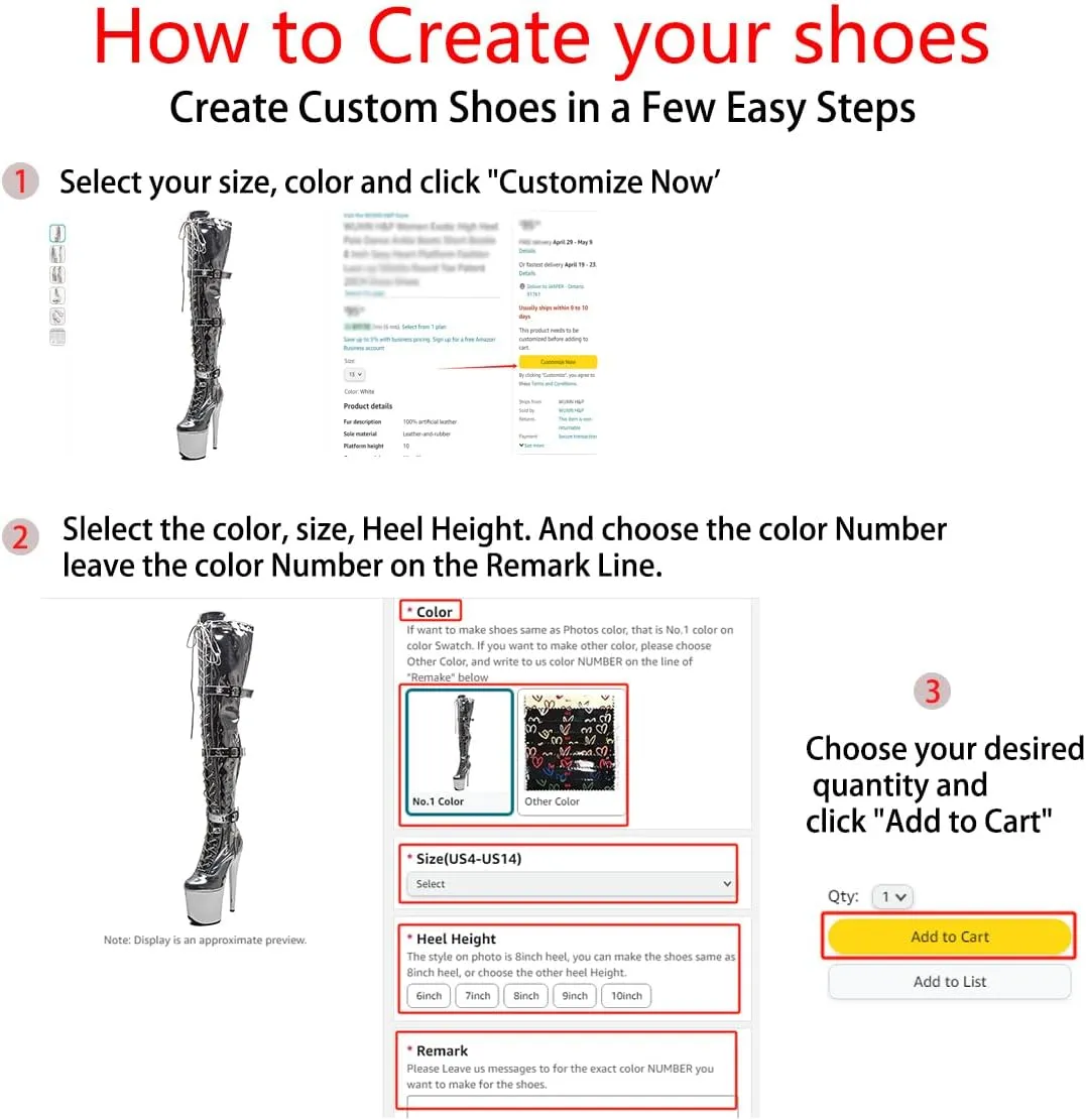 WUXIN H&P Women's Over The Knee Pole Dance Thigh High Heel Boots Platform Three-Stage Removable Zip Lace Up Fashion Sexy Party Round Toe Stiletto 8 inch Exotic Heels