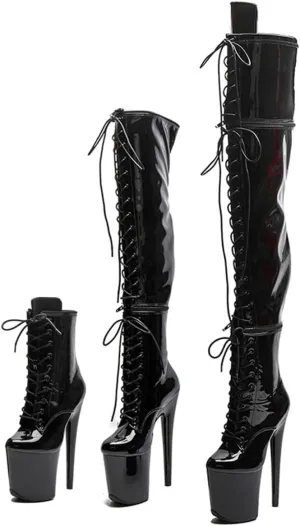 WUXIN H&P Women's Over The Knee Pole Dance Thigh High Heel Boots Platform Three-Stage Removable Zip Lace Up Fashion Sexy Party Round Toe Stiletto 8 inch Exotic Heels